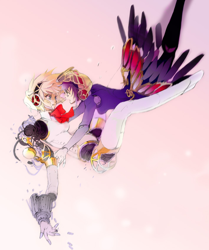 android, black_hair, blonde_hair, blue_eyes, bow, kumo, kumoya_yukio, metis