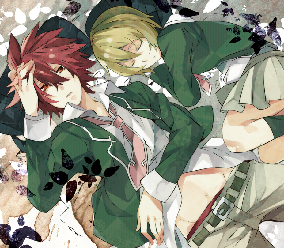 bad_id, bag, belt, blonde_hair, closed_eyes, komura, lying, navel