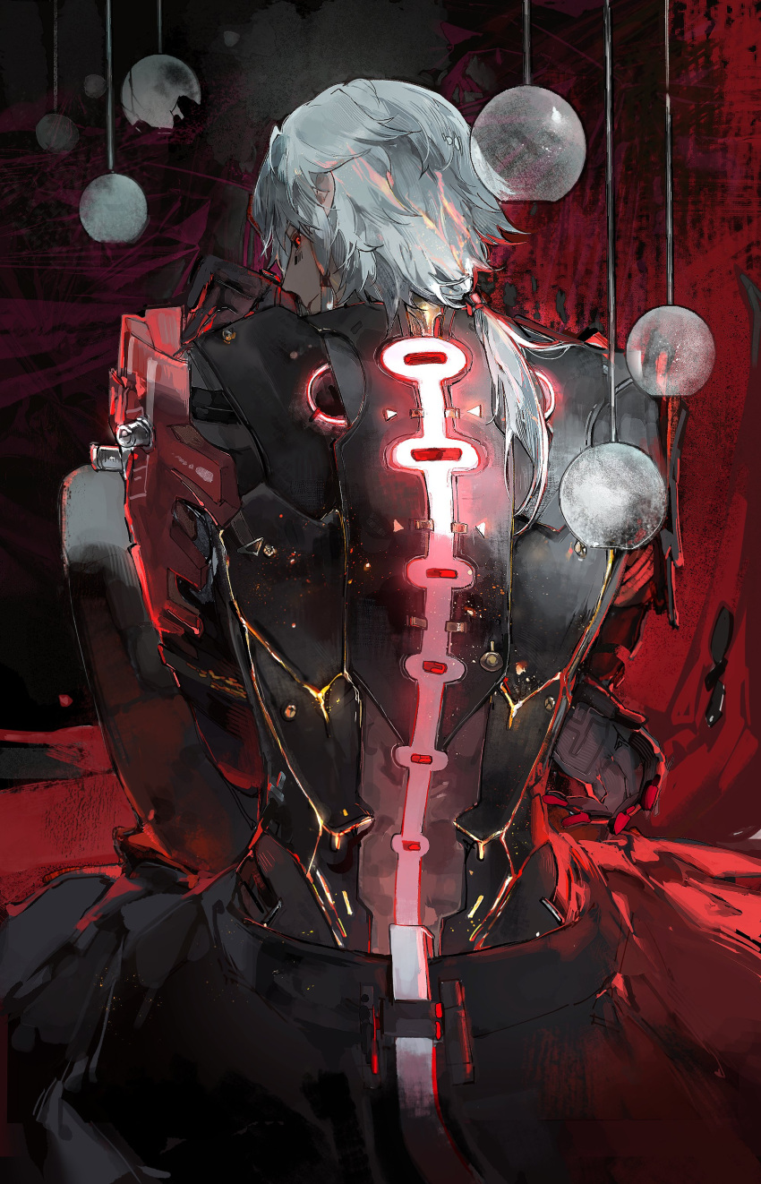 1boy, absurdres, barcode, barcode_tattoo, black_sclera, colored_sclera, cyborg, english_commentary