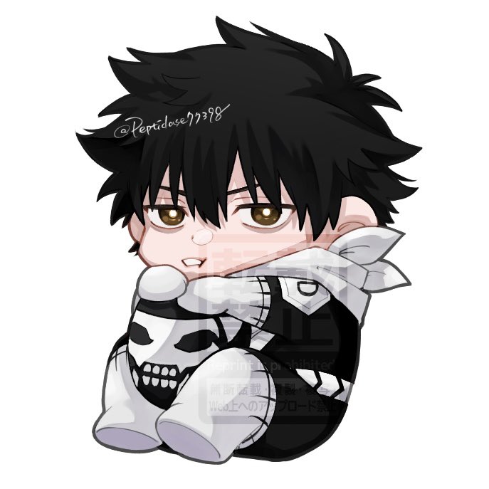 1boy, :t, bandana, black_hair, bodysuit, brown_eyes, cheek_squash, chibi, gloves, helmet, looking_at_viewer, male_focus, peptidase77398, sentai_daishikkaku, sentouin_d, simple_background, sitting, solo, twitter_username, unworn_headwear, unworn_helmet, watermark, white_background, white_gloves