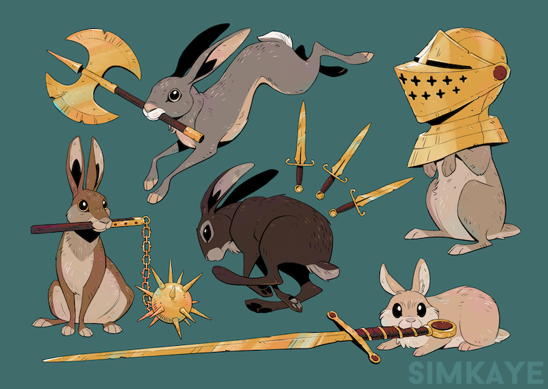 animal, animal_focus, armor, artist_name, axe, ball_and_chain_(weapon), black_eyes, brown_fur