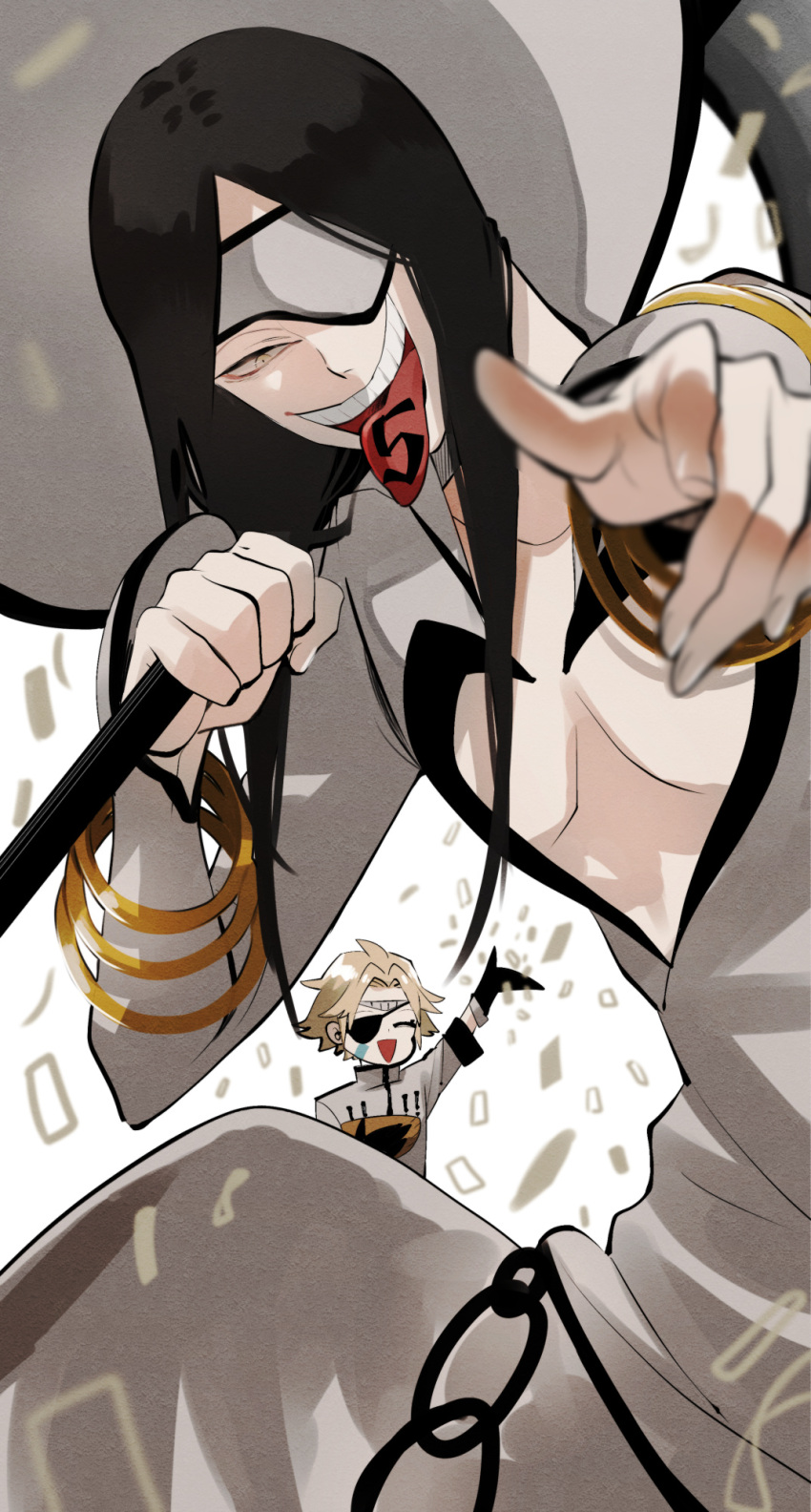 2boys, arrancar, black_gloves, black_hair, bleach, blonde_hair, bracelet, broken_mask