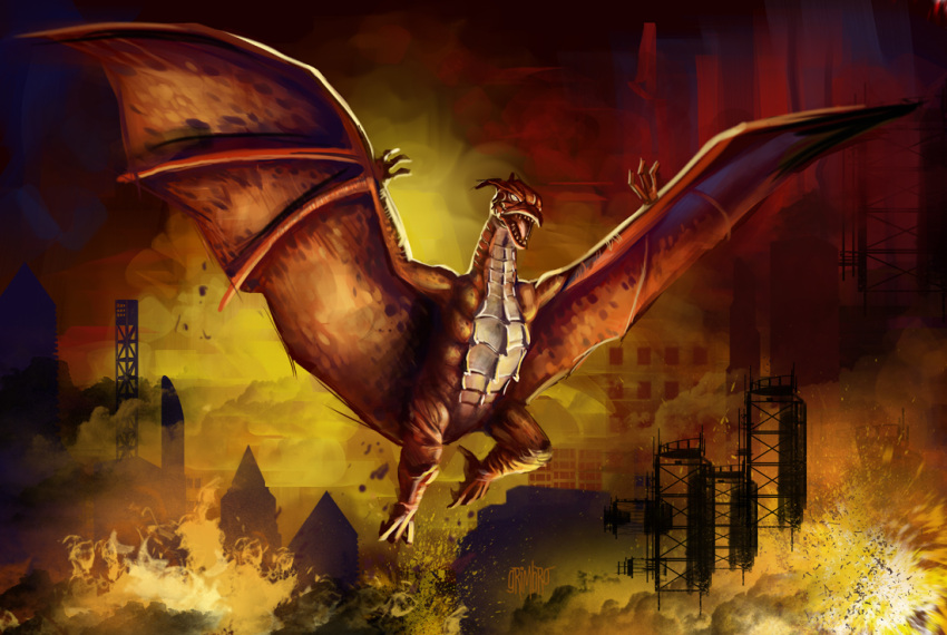 beak, explosion, fire, fire_rodan, flying, godzilla_(series), godzilla_vs._mechagodzilla_(1993), grimbro