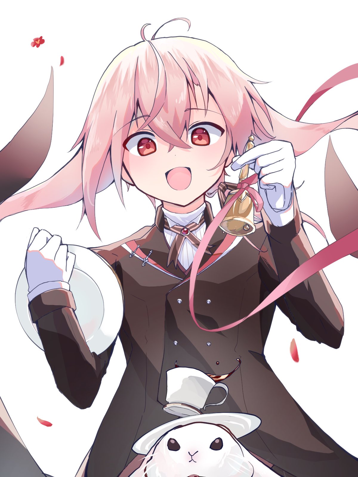 1boy, animal_ears, ansel_(arknights), ansel_(nighttime_cafe)_(arknights), arknights, bell, black_coat, coat