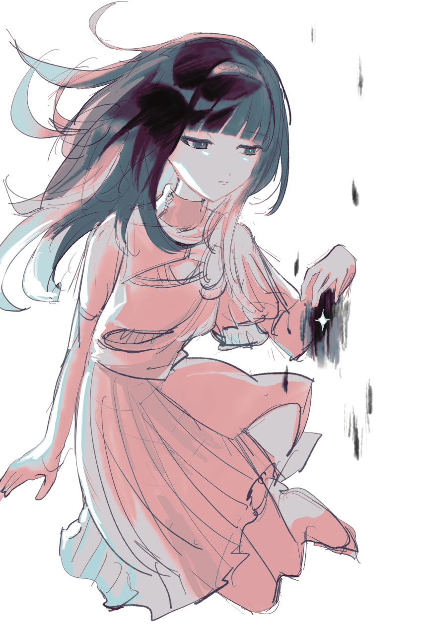 1girl, absurdres, black_eyes, black_hair, blunt_bangs, dress, eyelashes, gloves
