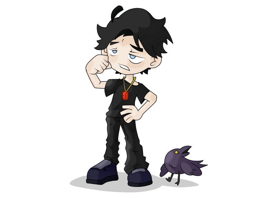 black_clothes, black_hair, blue_eyes, chibi, crown, jhonnyboyarts, sandman, white_background