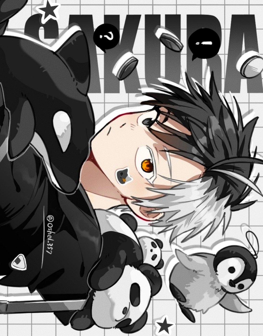 !, 1boy, ?, bird, black_hair, black_hoodie, heterochromia, highres