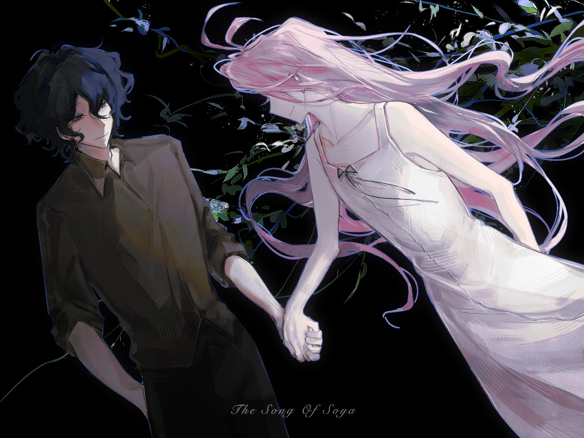 2boys, black_hair, black_pants, black_ribbon, brown_shirt, chinese_commentary, closed_mouth, collarbone