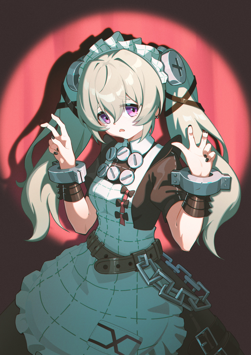 1girl, a_yu_(2932120331), absurdres, apron, belt, black_bow, black_dress, black_nails