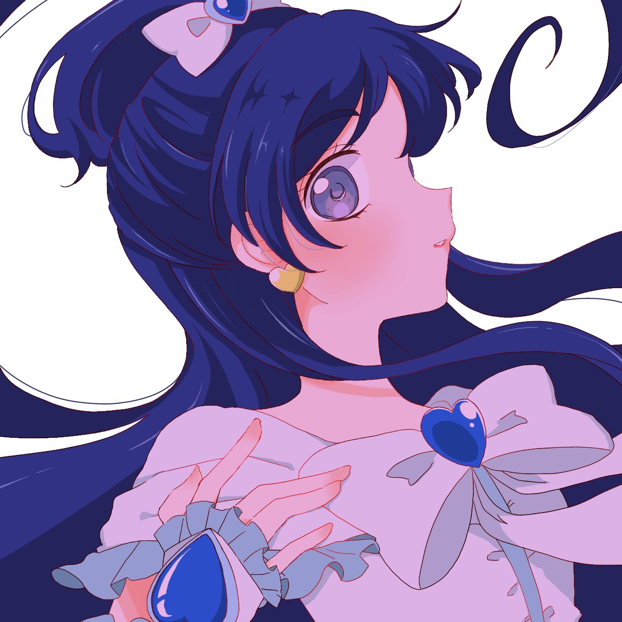 blue_brooch, blue_hair, bow, bowtie, brooch, cure_white, detached_sleeves, dress