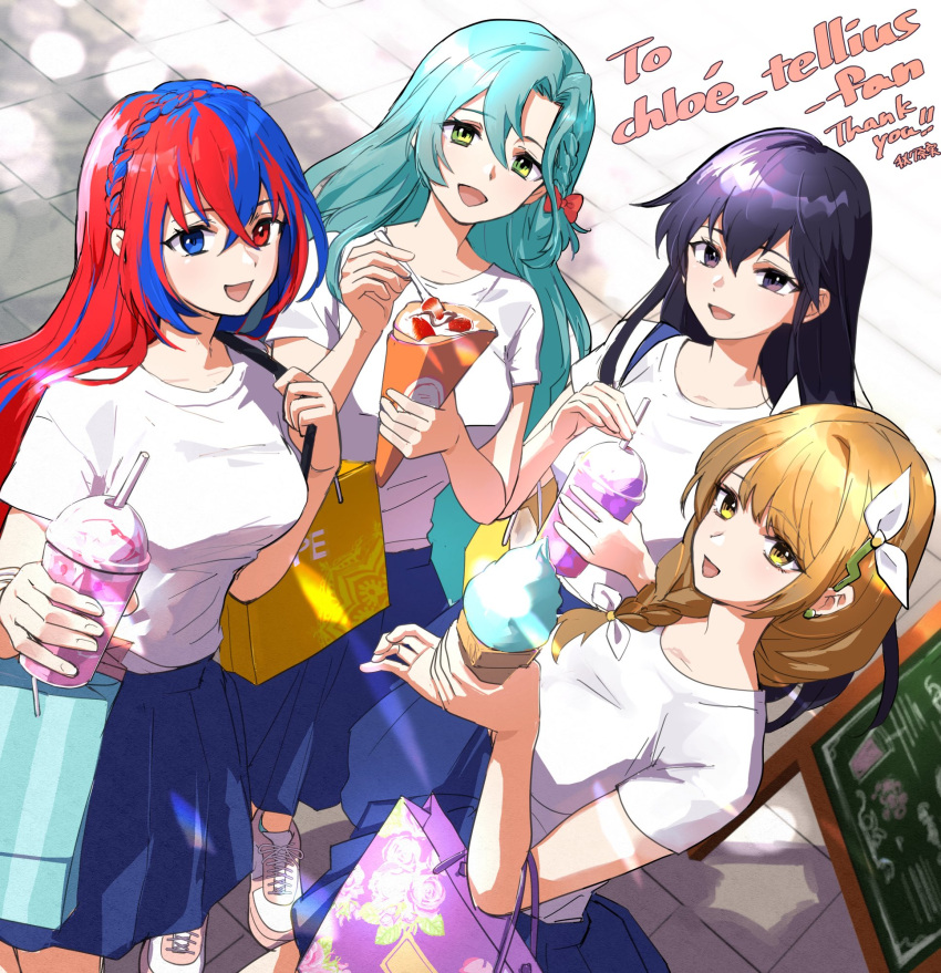 4girls, alear_(female)_(fire_emblem), alear_(fire_emblem), aqua_hair, ayra_(fire_emblem), blue_eyes, blue_hair, braid