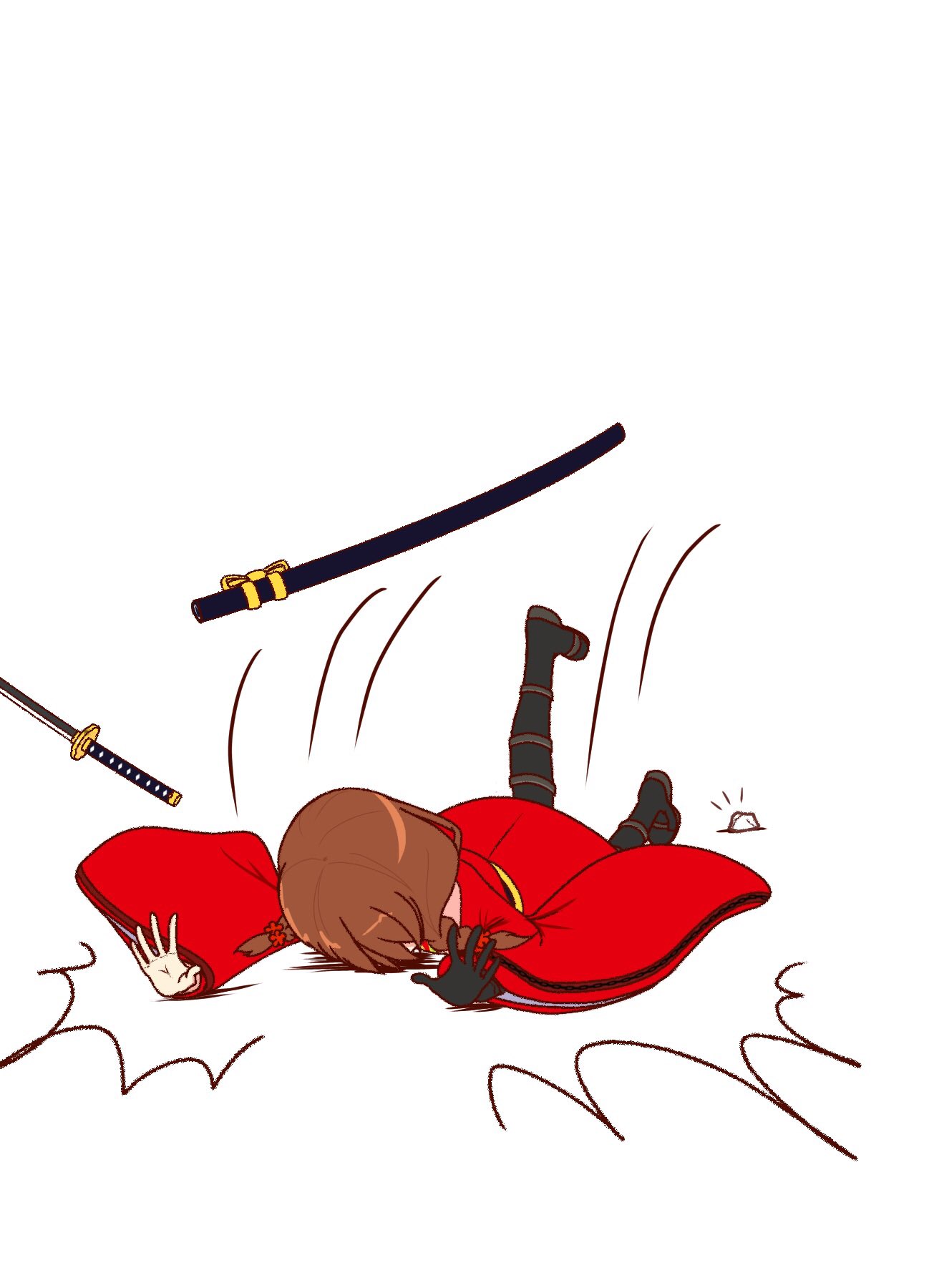 1girl, ^^^, black_gloves, boots, braided_twintails, brown_hair, commentary_request, falling