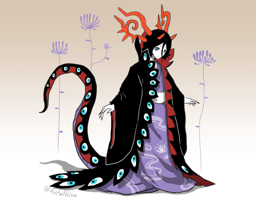 1boy, black_hair, black_robe, blue_eyes, brown_background, closed_mouth, commentary_request, dragon_boy