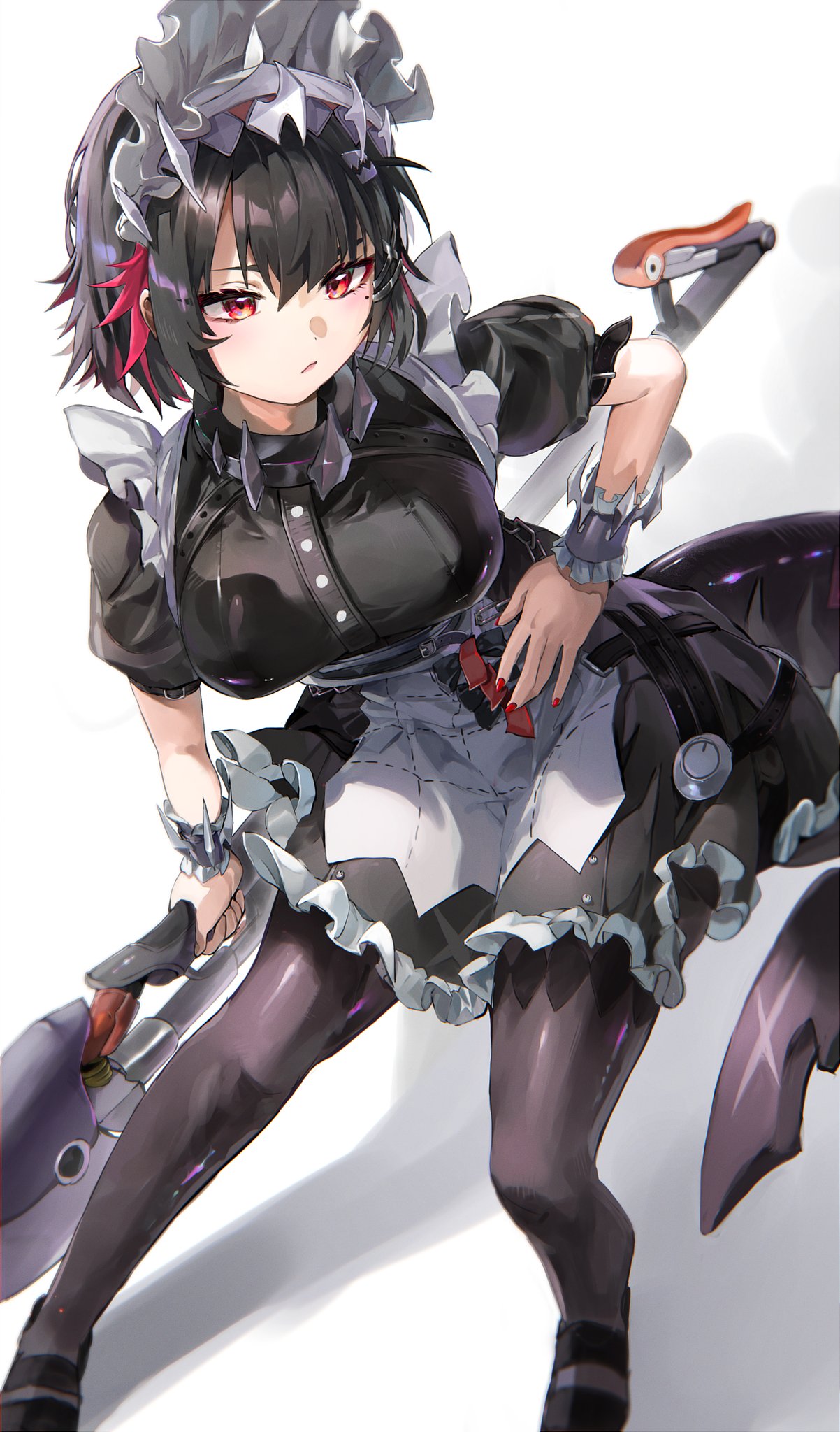 1girl, black_dress, black_hair, breasts, colored_inner_hair, dress, ellen_joe, fins