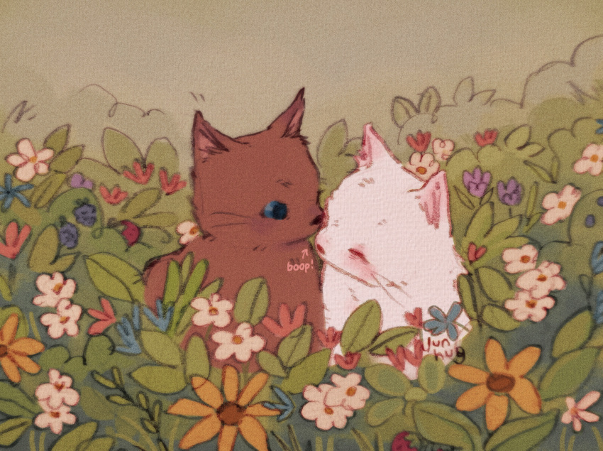 animal, animal_focus, arrow_(symbol), artist_name, blue_eyes, brown_cat, cat, closed_eyes