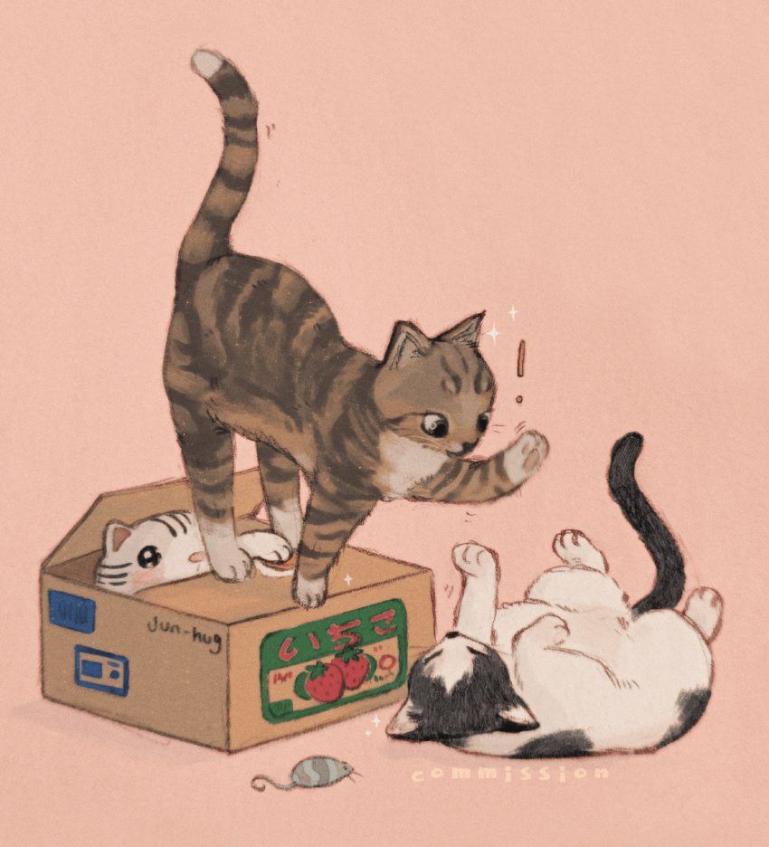 !, animal, animal_focus, artist_name, box, cardboard_box, cat, commentary