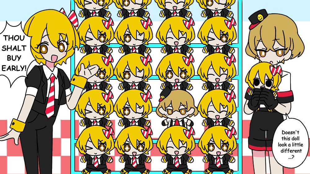 1boy, 1girl, black_gloves, black_jacket, blonde_hair, bow, channel_(_caststation)_(style), character_doll