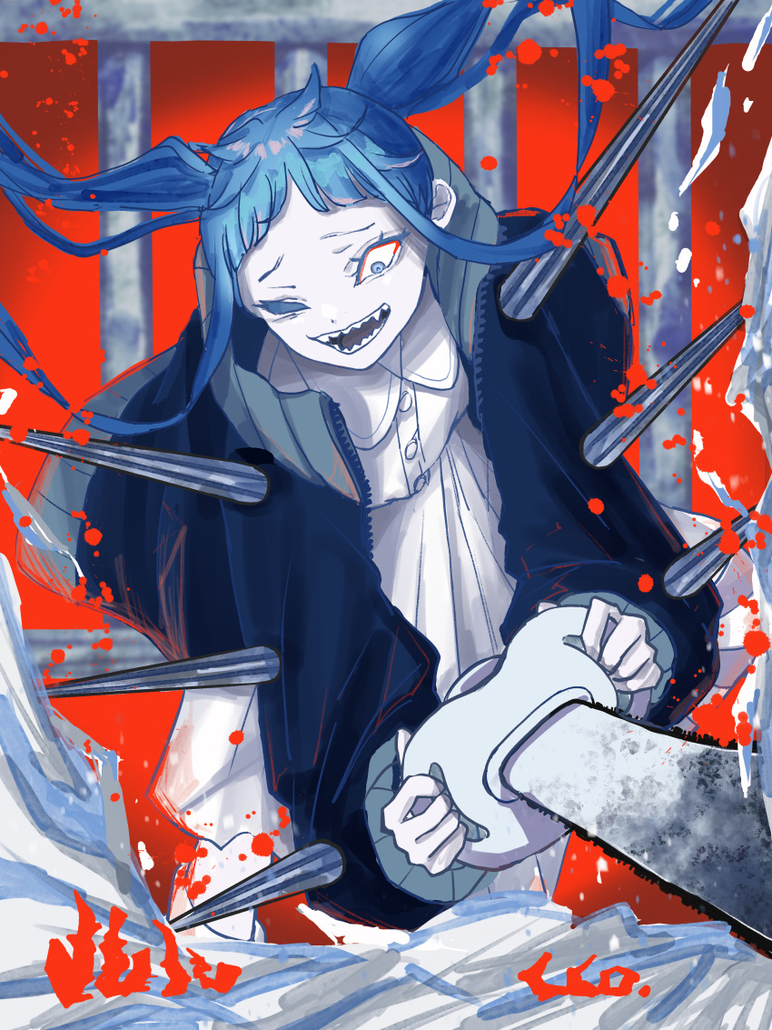 1girl, absurdres, ado_(utaite), artist_name, blue_eyes, blue_hair, blue_jacket, cco_(mizutama_ma)