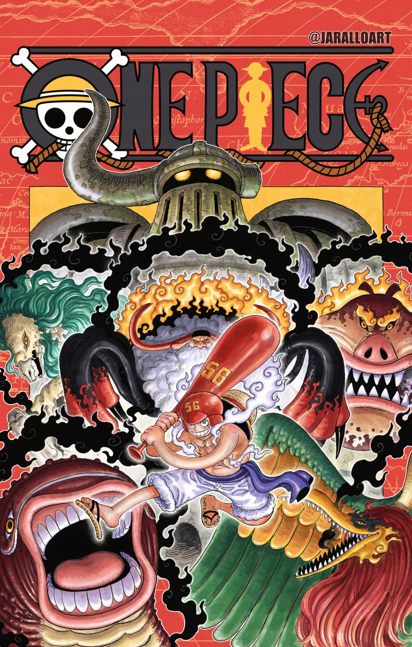 6+boys, absurdres, alternate_form, artist_name, bakotsu_(youkai), baseball_bat, beard, bird