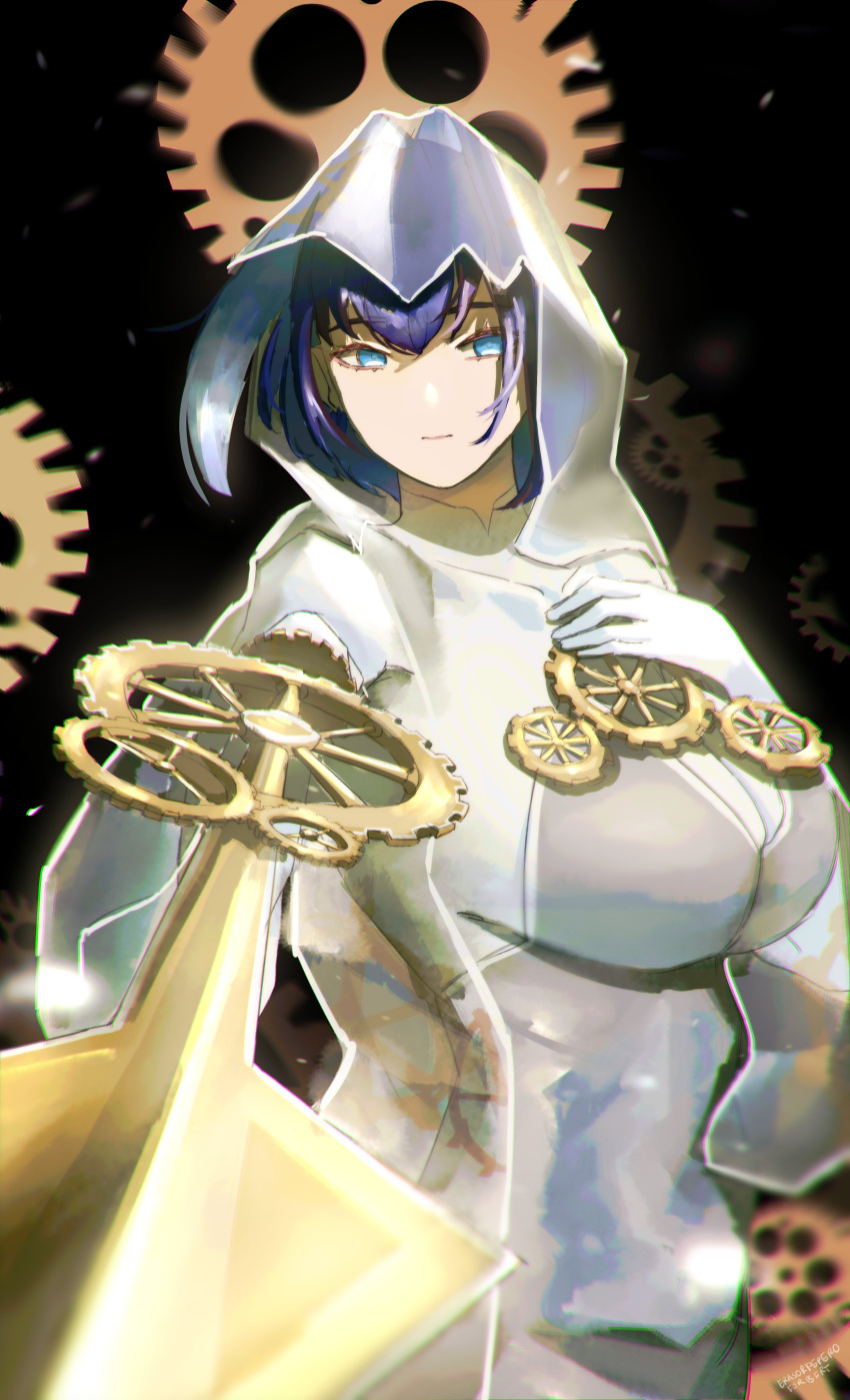 1girl, absurdres, blue_eyes, blue_hair, e.g.o_(project_moon), erasorpepero, everlasting_(e.g.o), gears
