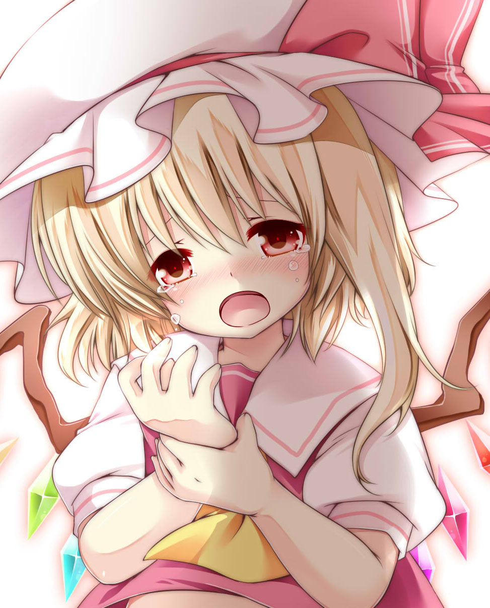commentary, flandre_scarlet, hat, highres, irori, irori_kyouka_gekkan, ponytail, red_eyes