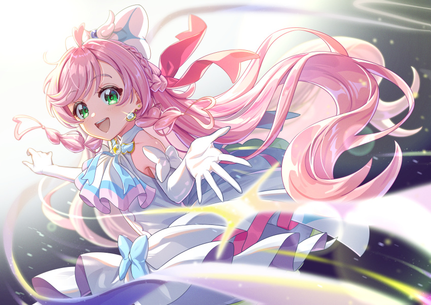 1girl, absurdres, ascot, blue_bow, bow, braid, commentary_request, cure_prism