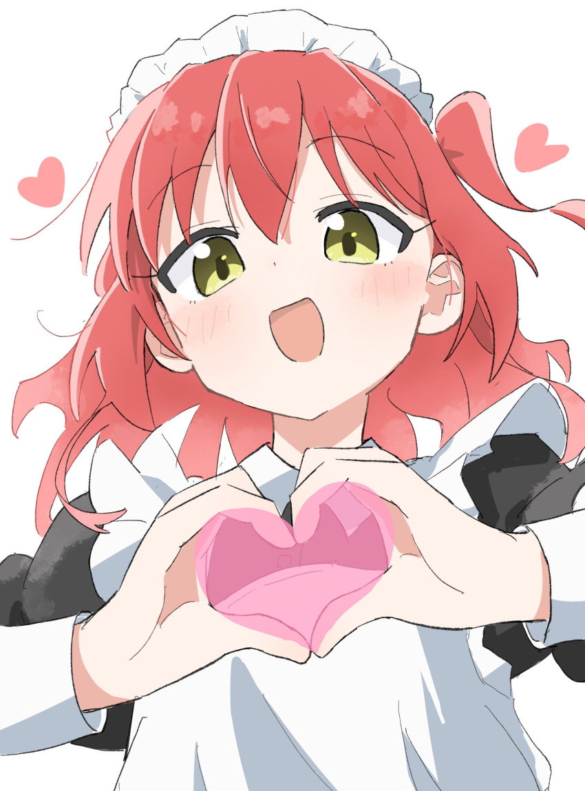 1girl, absurdres, apron, bocchi_the_rock!, heart, heart_hands, highres, kita_ikuyo