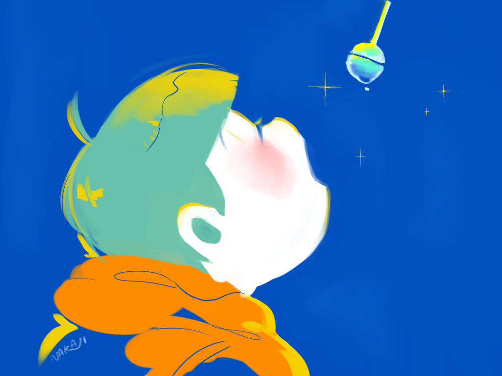 1boy, ahoge, black_hair, blue_background, blush, candy, closed_eyes, color_contrast