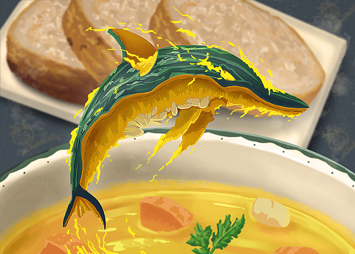 animal-themed_food, bowl, bread, cheese, dolphin, food, food_focus, no_humans, original, pumpkin, pumpkin_slice, seed, vegetable, zmeinmetgh