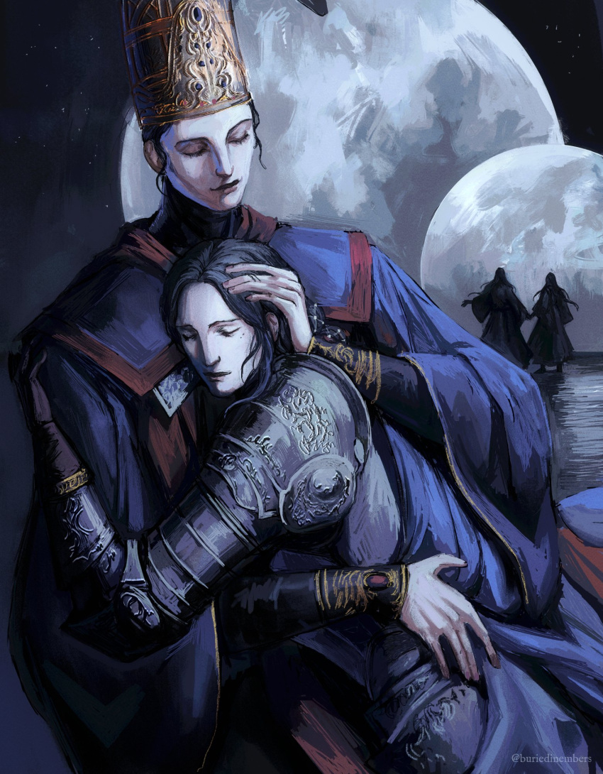 2girls, armor, buriedinembers, closed_eyes, elden_ring, elden_ring:_shadow_of_the_erdtree, highres, hug
