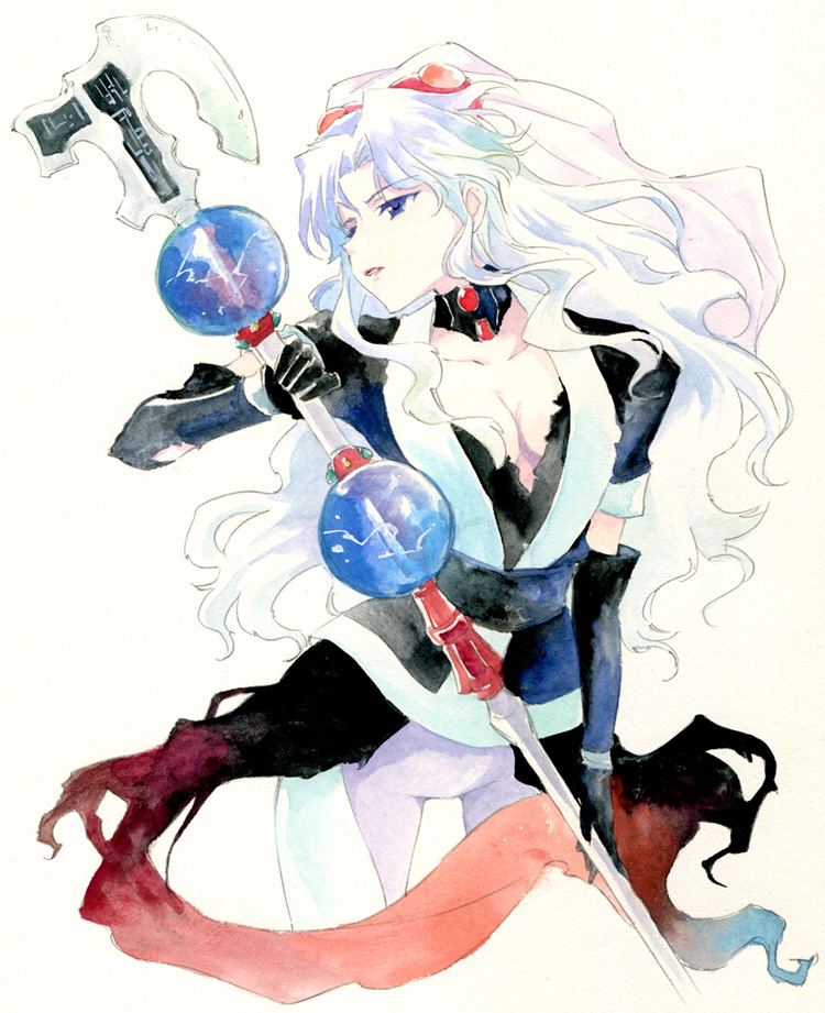 blue_eyes, breasts, choker, cleavage, el_hazard, elbow_gloves, gloves, ifurita