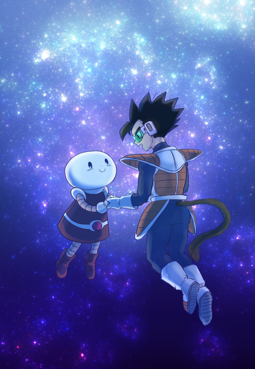 1boy, 1girl, alien, bald, black_eyes, black_hair, commentary_request, couple