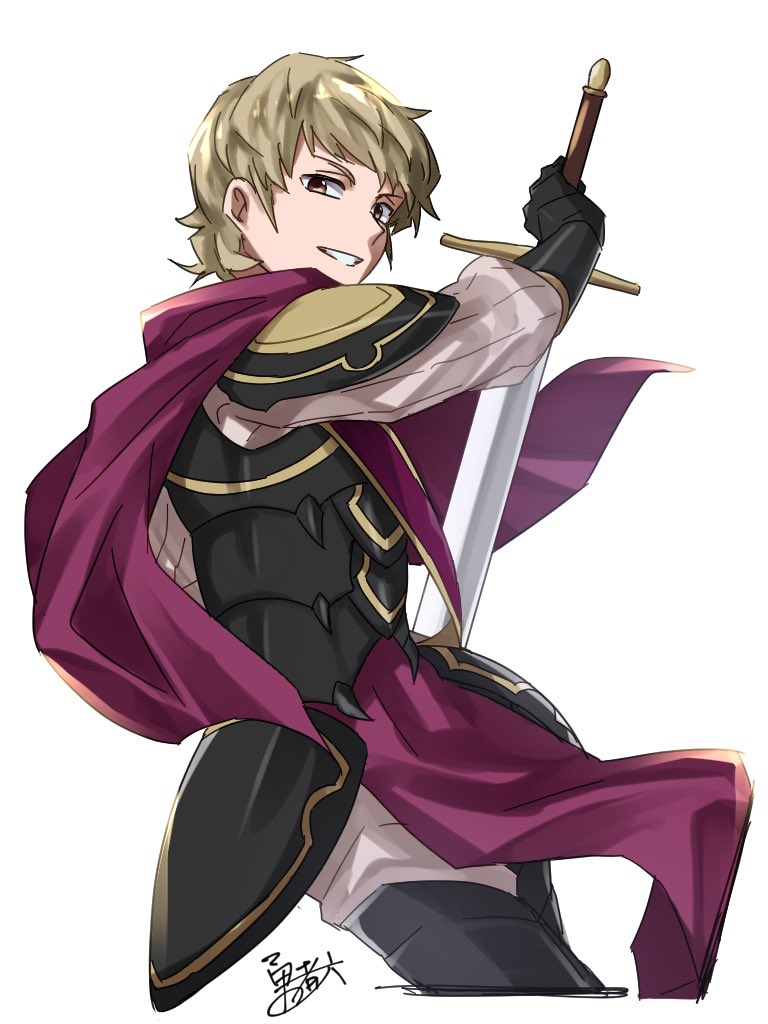 1boy, armor, black_armor, blonde_hair, fire_emblem, fire_emblem_fates, holding, holding_sword