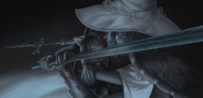 1boy, 1girl, arms_around_neck, blue_eyes, blue_hair, blue_skin, cloak, colored_skin