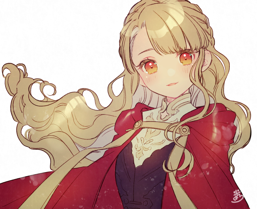 1girl, black_dress, blonde_hair, braid, cloak, dress, eglantine_(honzuki_no_gekokujou), floating_hair