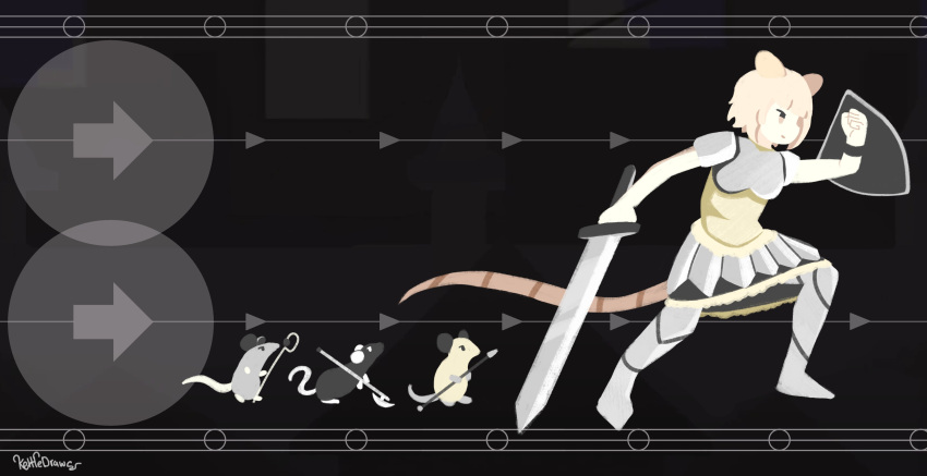 1girl, absurdres, animal_ears, armor, armored_boots, armored_skirt, arrow_(symbol), blonde_hair