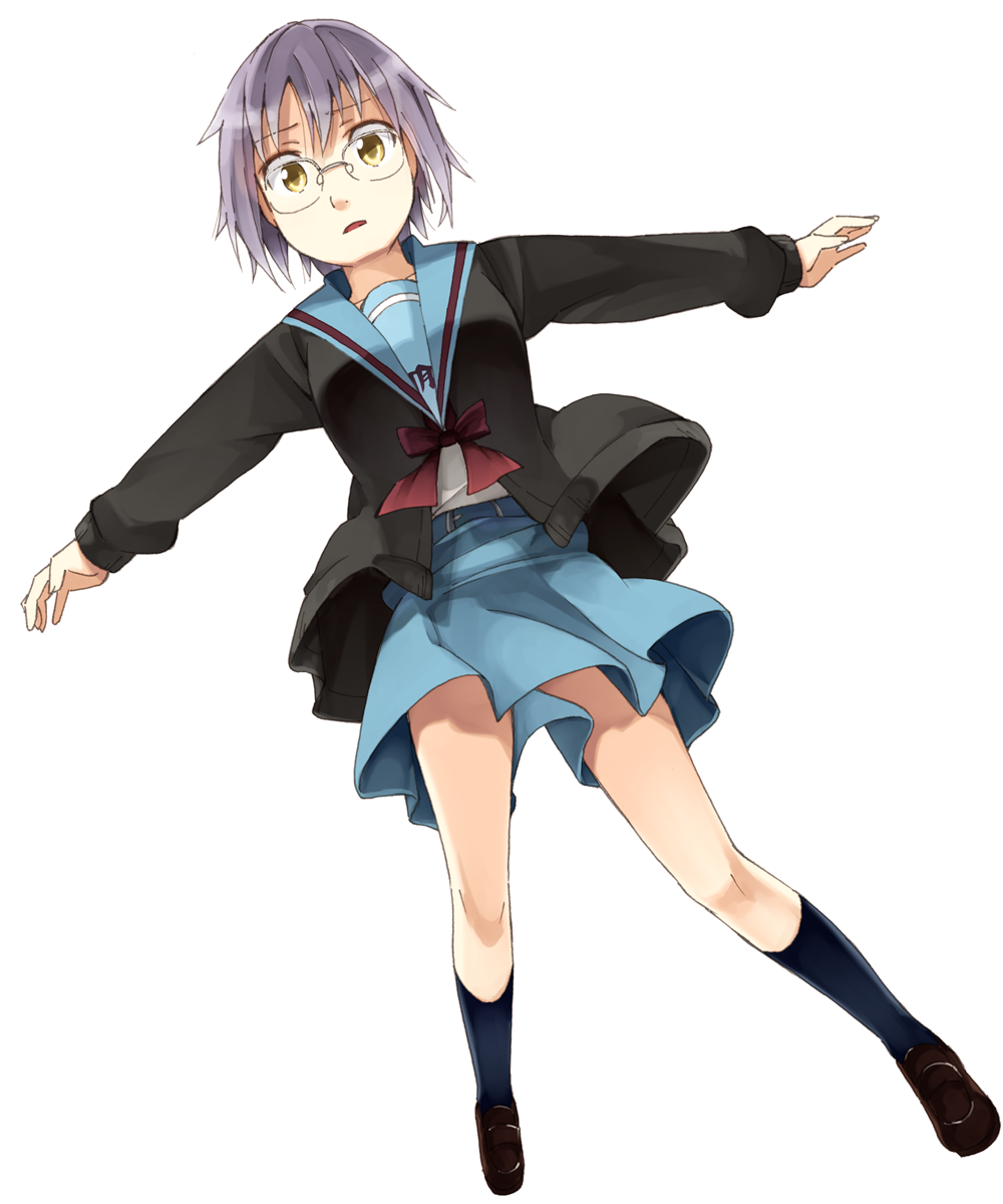 cardigan, glasses, highres, itami_sumihito, nagato_yuki, school_uniform, serafuku, suzumiya_haruhi_no_yuuutsu