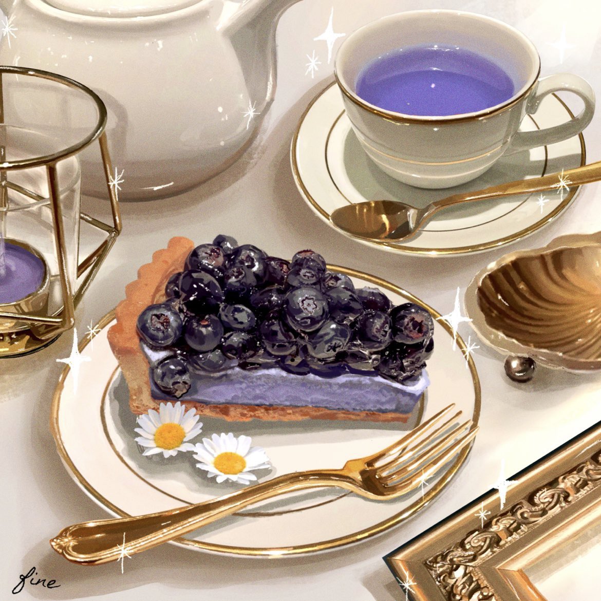 artist_name, blueberry, cup, dandelion, dessert, empty_picture_frame, fine_9725, flower