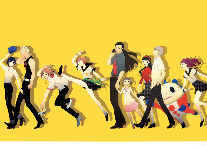 amagi_yukiko, black_eyes, black_hair, blonde_hair, blue_hair, brown_eyes, brown_hair, cabbie_hat