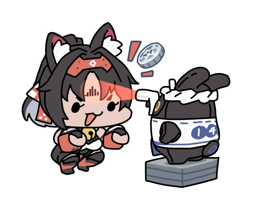 1girl, :3, animal_ears, bangboo_(zenless_zone_zero), barcode, barcode_scanner, barcode_tattoo, cat_ears
