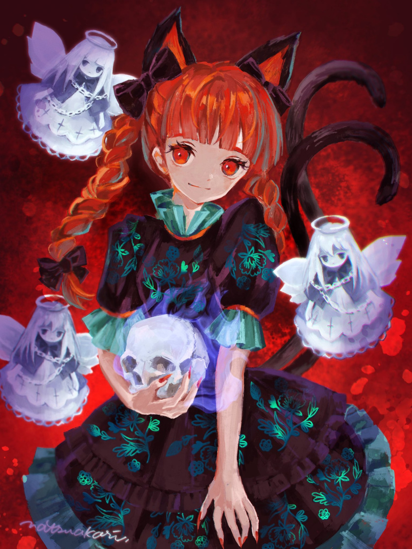 4girls, animal_ears, black_dress, cat_ears, cat_girl, cat_tail, closed_mouth, commentary