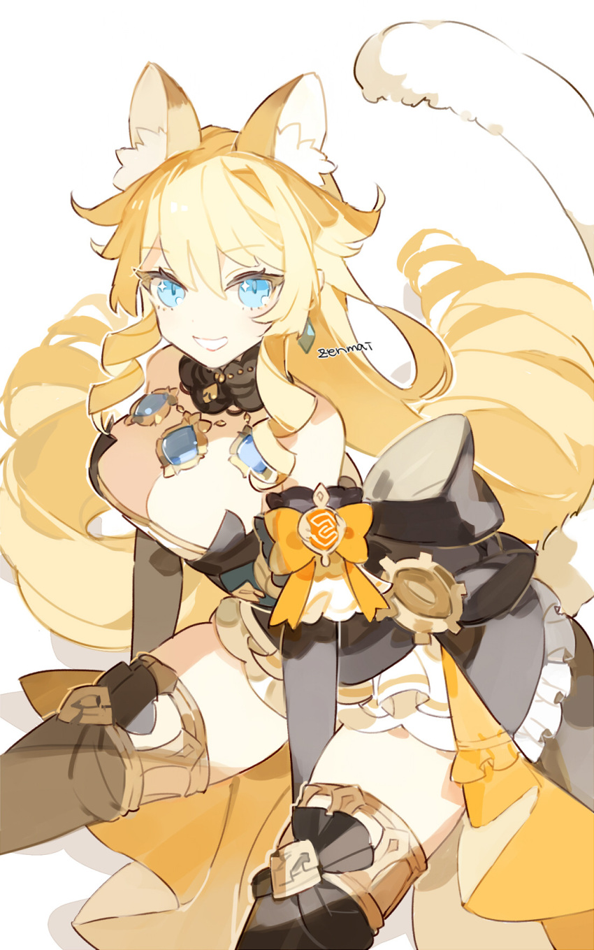 1girl, animal_ears, blonde_hair, blue_eyes, cat_ears, cat_girl, cat_tail, commentary