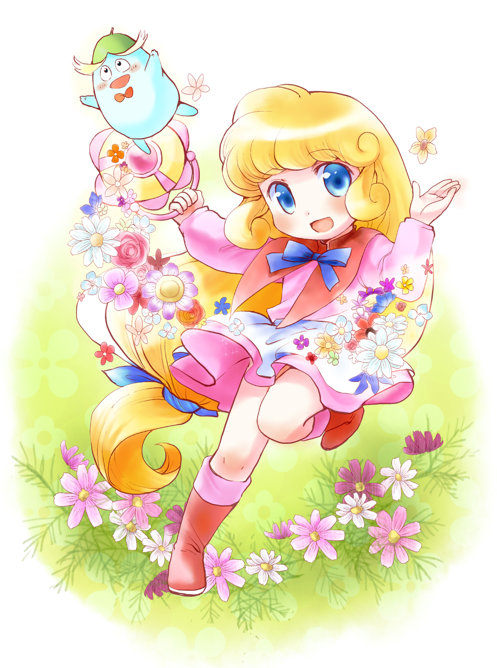 blue_eyes, child, dress, flower, flower_field, hana_no_mahoutsukai_mary_bell, highres, mary_bell