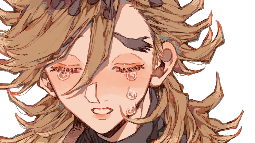 1boy, blonde_hair, blush, close-up, closed_eyes, crying, douma_(kimetsu_no_yaiba), highres
