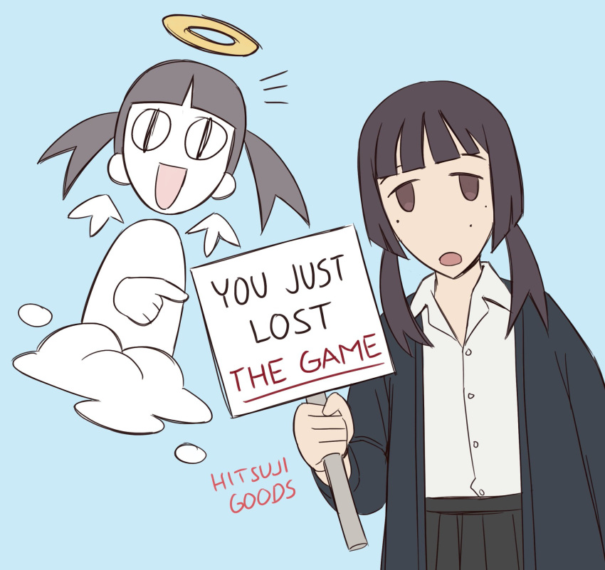 2girls, black_hair, brown_eyes, comedy, duo, female, hitsuji_(hitsujigoods), hitsujigoods