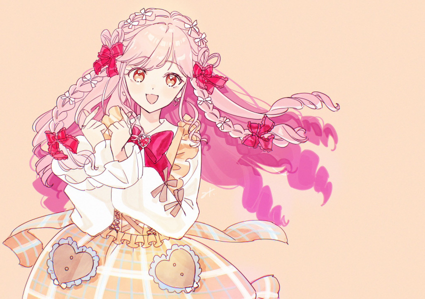 1girl, :d, aikatsu!_(series), aikatsu_academy!, bow, brooch, curly_hair, dot_nose