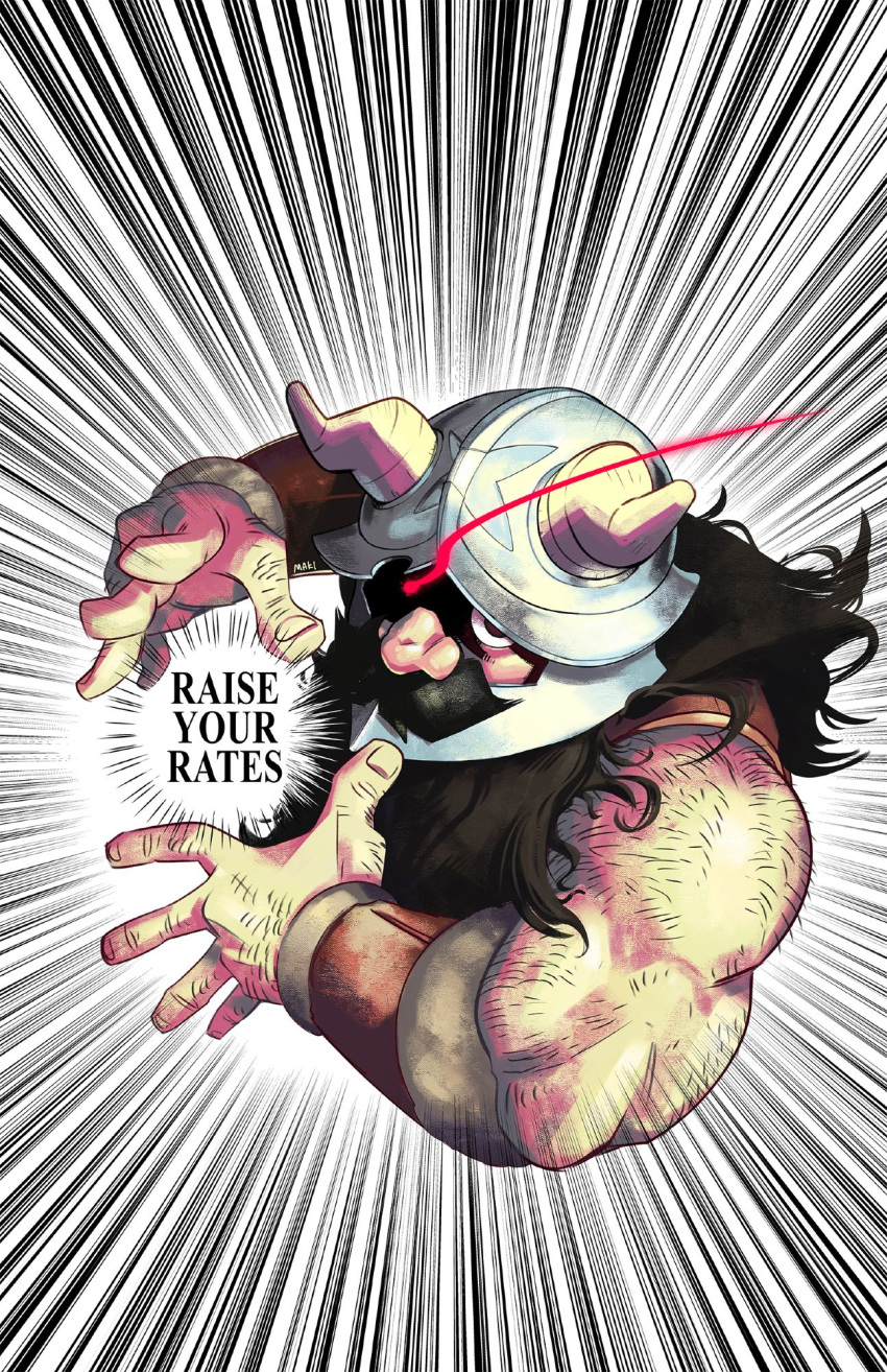1boy, back_hair, beard, brown_hair, cropped_torso, dungeon_meshi, dwarf, emphasis_lines