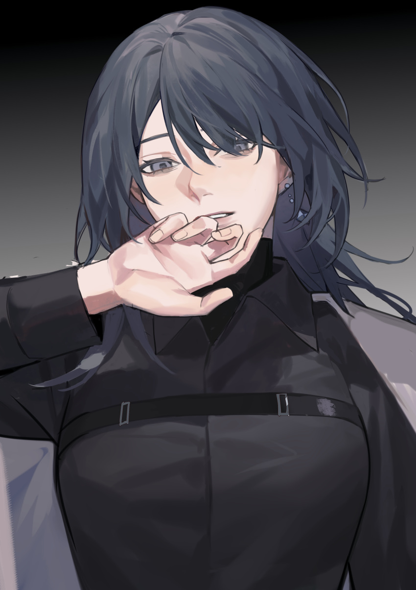 1girl, absurdres, black_hair, black_shirt, black_undershirt, chief_(path_to_nowhere), chinese_commentary, coat