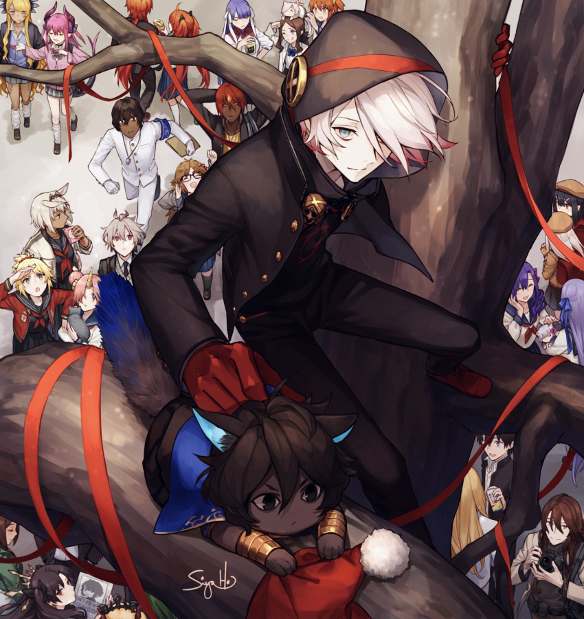 6+boys, 6+girls, animal_ears, animalization, arjuna_(fate), arjuna_alter_(fate), ashwatthama_(fate), bag