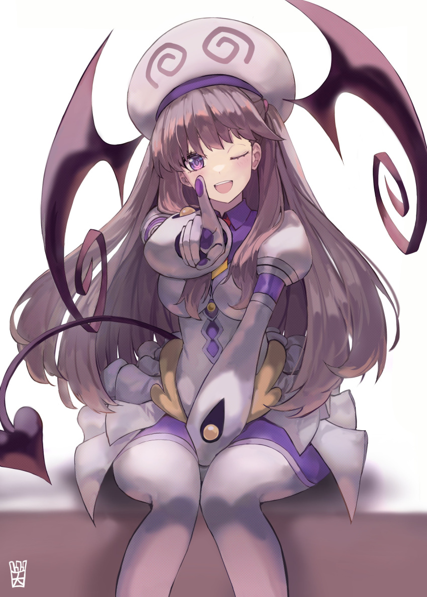 1girl, ;d, absurdres, alternate_costume, blush, bodysuit, breasts, brown_hair